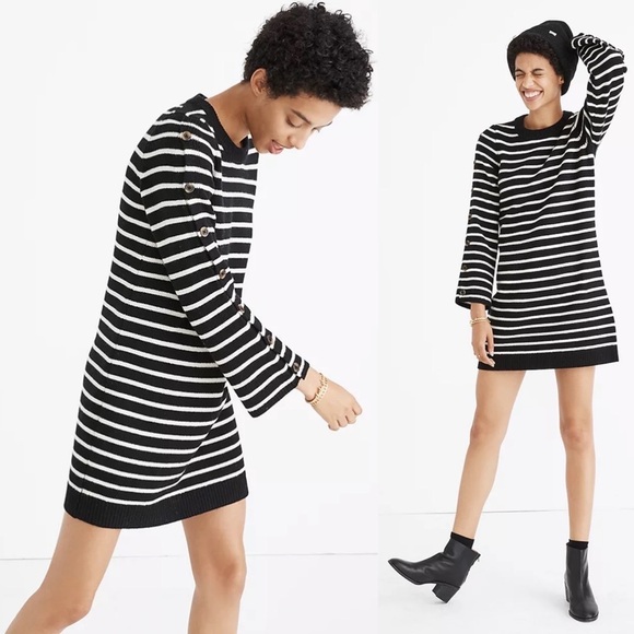 Madewell Button Sleeve Sweater Dress in Stripe XXS - Picture 2 of 6
